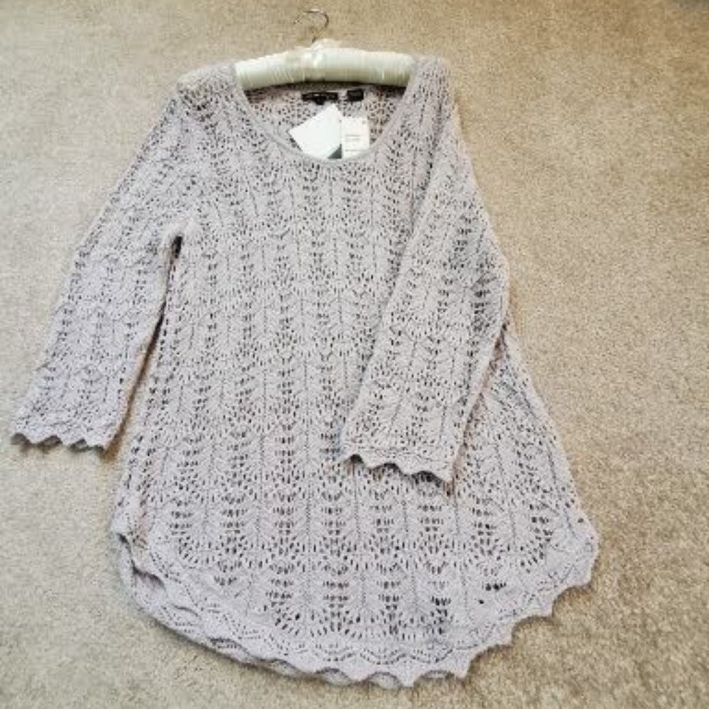 Jeanne Pierre Knit Sweater, Taupe/Ash Grey, Size L